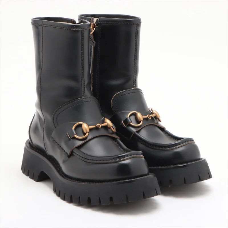 Gucci Leather Boots 34  Black 643900 Horse Beam Boots