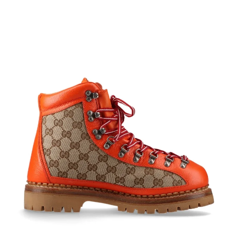 Gucci x  Face GG Supreme Canvas x Leather Short Boots US8 Mens Brown x Orange 679914