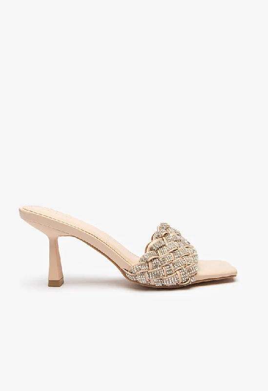 Textured Crystal Embellished Mule Sandals