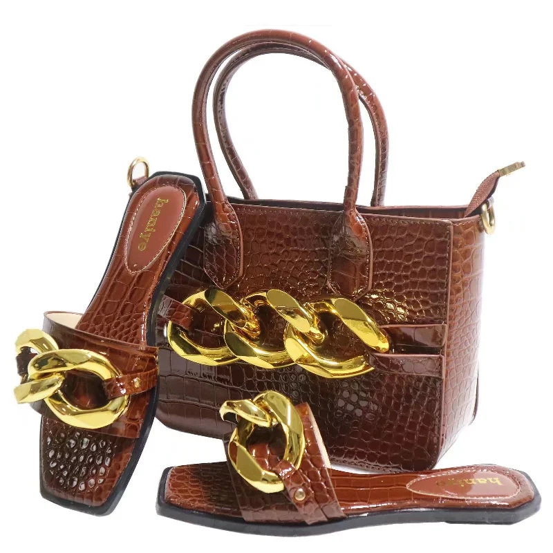 Leather Purse with Leather Slide on Sandals