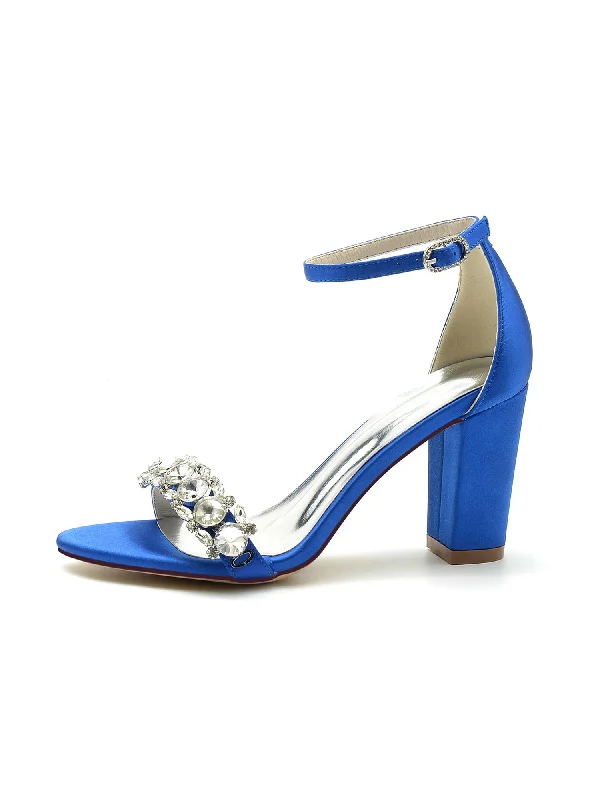 Crystal Embellished Open Toe Ankle Strap Pumps