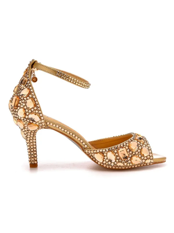 Crystal Rhinestone Peep Toe High Heels Ankle Strap Sandals