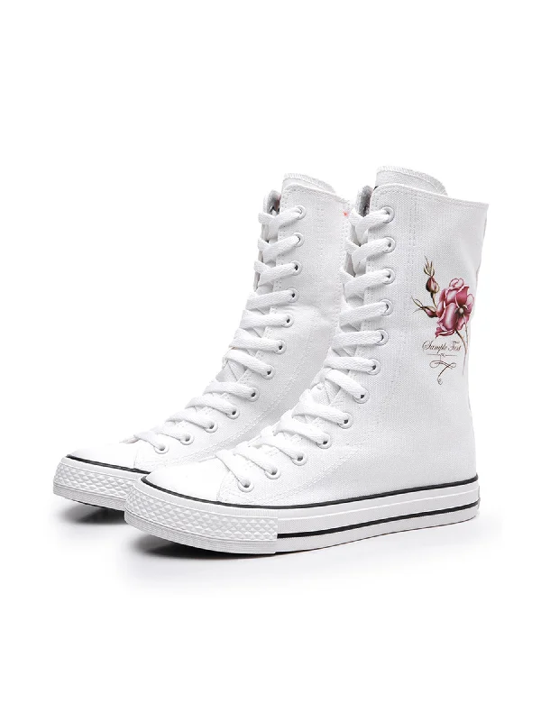 Flat Printed High Top Canvas Wedding Boots Daily Shoes