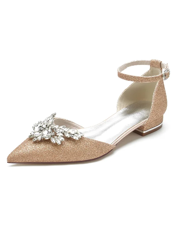 Flower Shape Crystal Glitter Low Heels