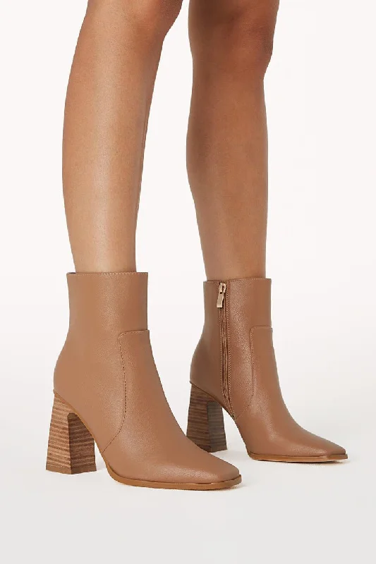 Jessica Block Heel Ankle Boot - Teak