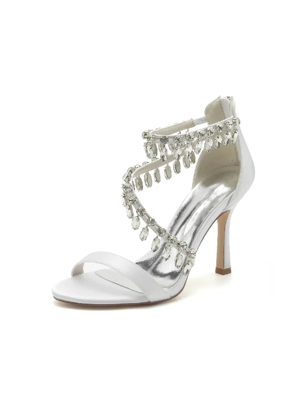 Open Toe Crystal Ankle Strap Stiletto Sandals