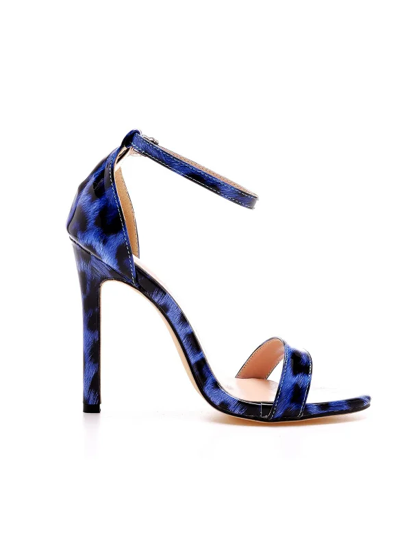 Open Toe Leopard Print Ankle Strap Stiletto High Heels