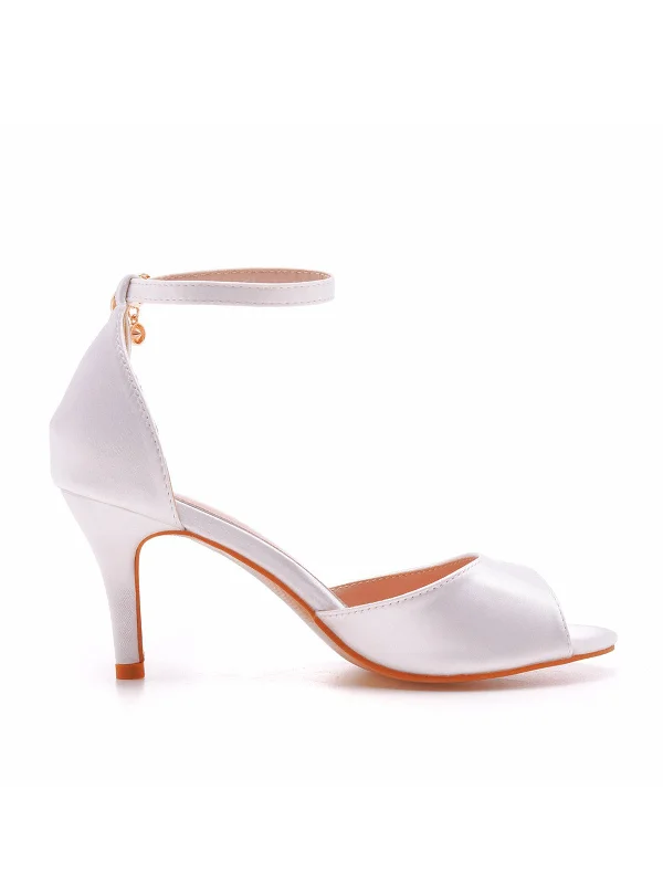 Peep Toe Satin Ankle Strap High Heel