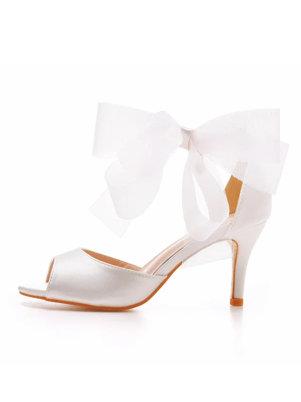 Peep Toe Satin Ribbon Tie Ankle Strap High Heel