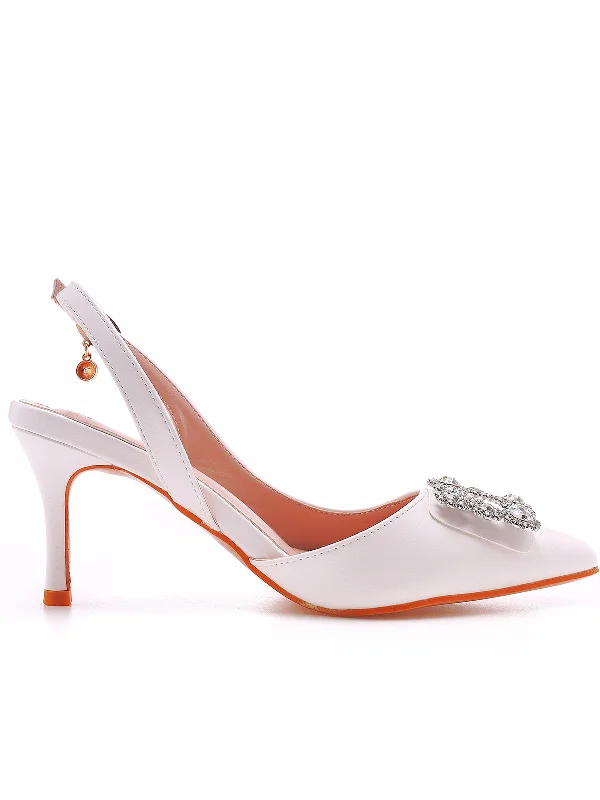 Pointed Toe Rhinestone Square Slingback High Heels