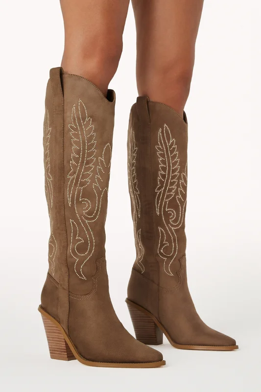 Sally Cowboy Boot - Taupe