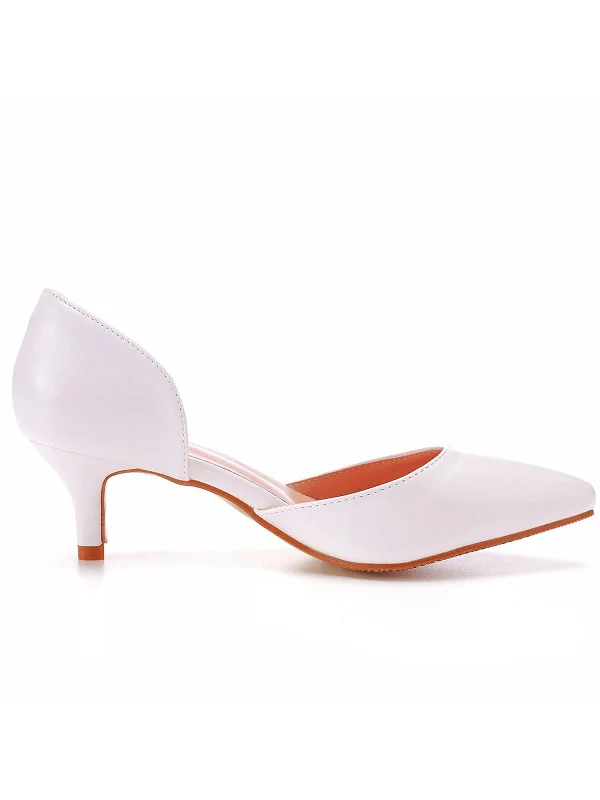 Simple Elegant Mid Cutout Two-Piece Slip on Pointed Toe Kitten Heels