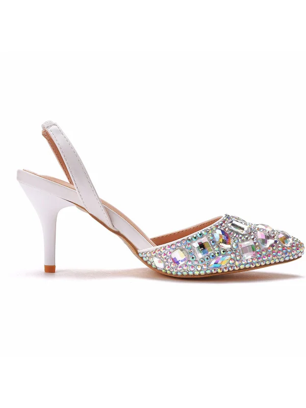 Stylish Rhinestone Decor Pointed Toe Stiletto Slingback High Heels