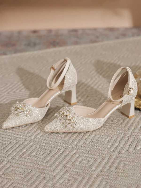 Women's Pearl Elegant Chunky Heel Wedding Shoes