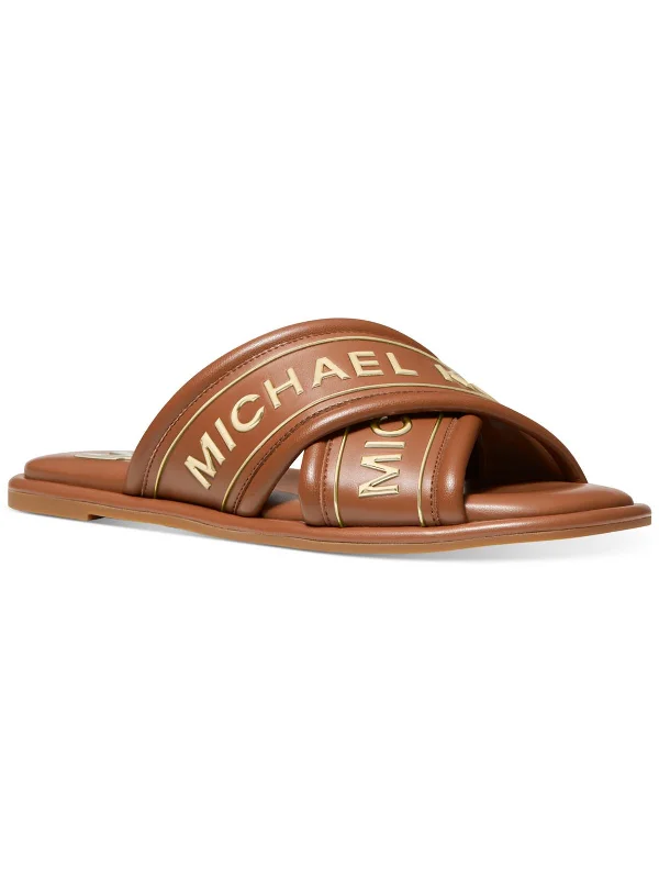 Statement Footwear Discount GIDEON SLIDE Womens Logo Faux Leather Slide Sandals
