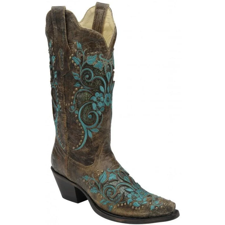 Special Offer For You Corral Boots Dark Antique Saddle/ Turquoise Inlay & Studs R1213