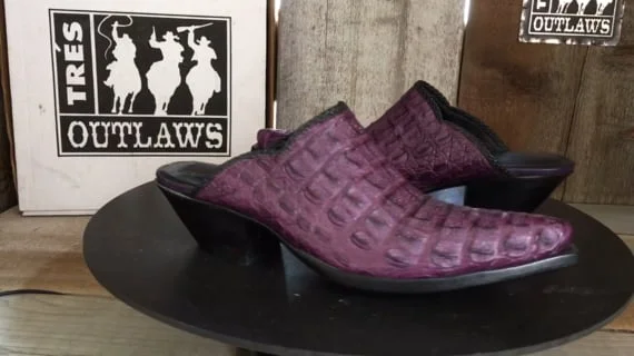 Casual Chic Purple Croc Belly Tres Outlaws Mule 1644@