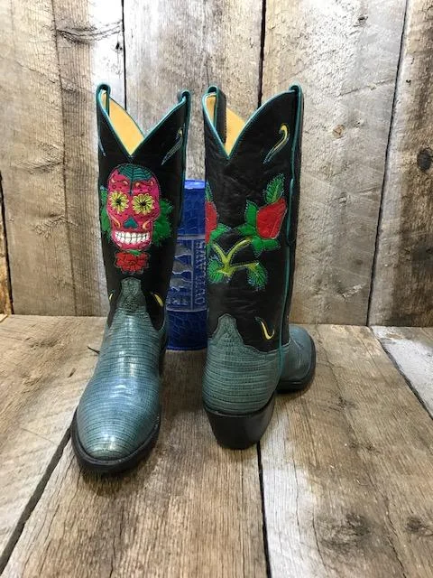 Premium Footwear Sale Teal Lizard "Rosebud " Teal Tres Outlaws Women's Classic Boot 1453