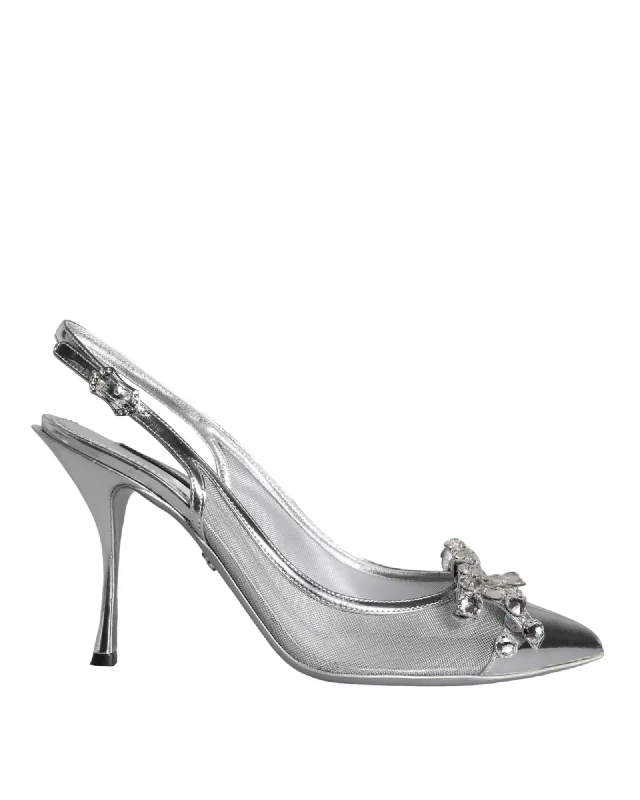 Limited-Time Shoe Deals Dolce & Gabbana  Women's Mesh Slingback Pumps in Silver